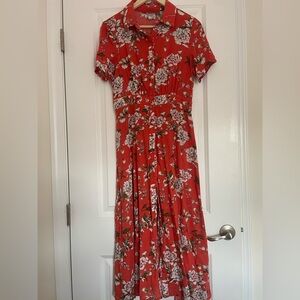 Chic Orange and white lightweight Floral Midi Dress